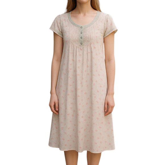 Miss Elaine Shabby Ditzy Floral Cotton Blend Nightgown Ladies Med Cottage core - Picture 1 of 6